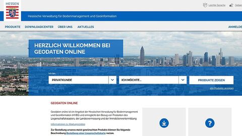 Geodaten online Screenshot der Startseite von Geodaten online